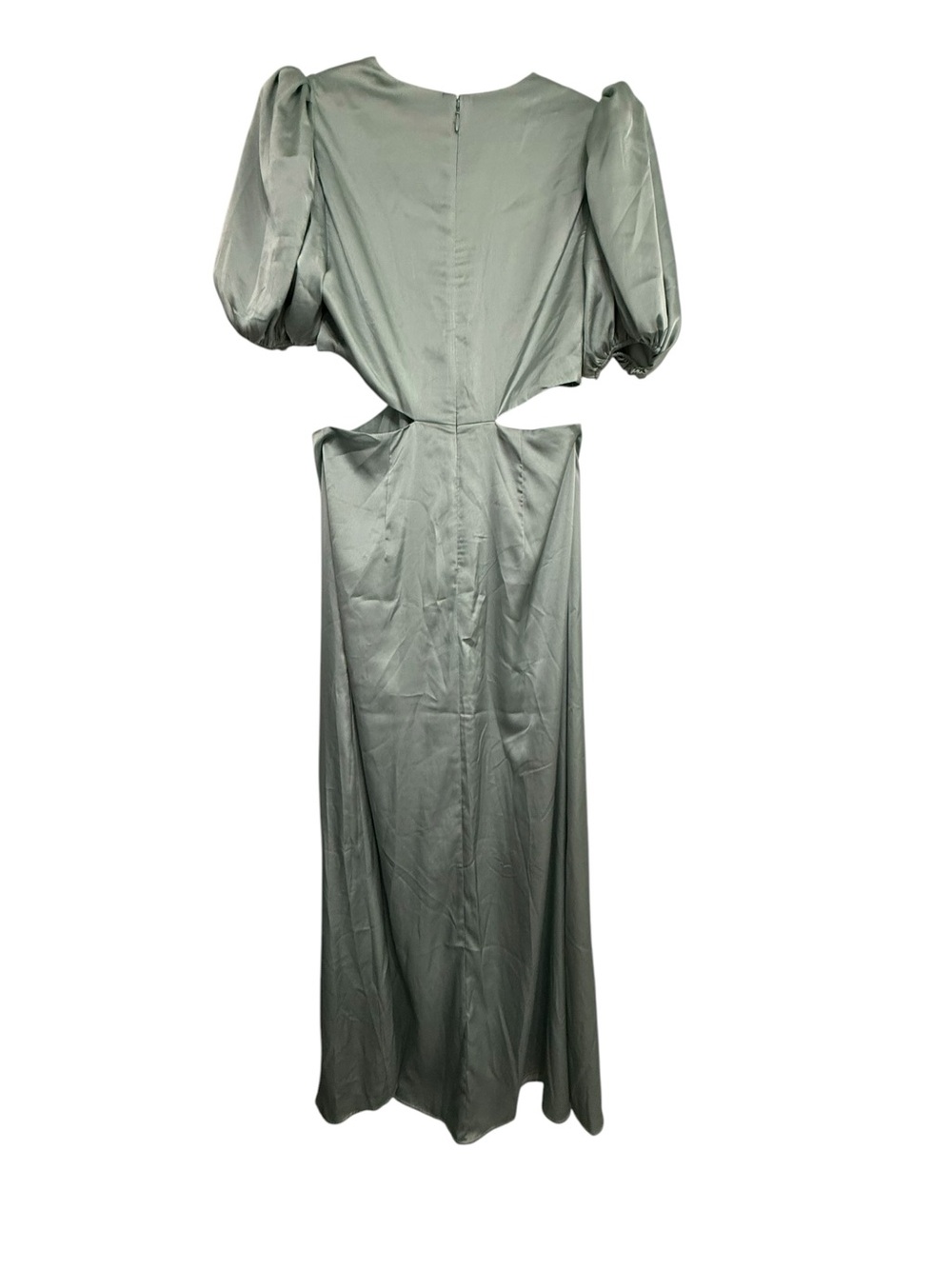 Satin V-Neck Puff Sleeve Tie Front Cutout Maxi Dress - Picture 5 of 6